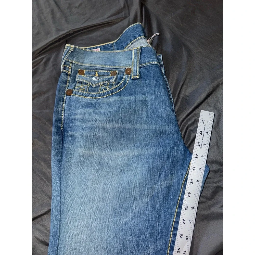 True Religion Mens Ricky‎ Big T Straight Jeans Medium Wash Blue Denim Size 38